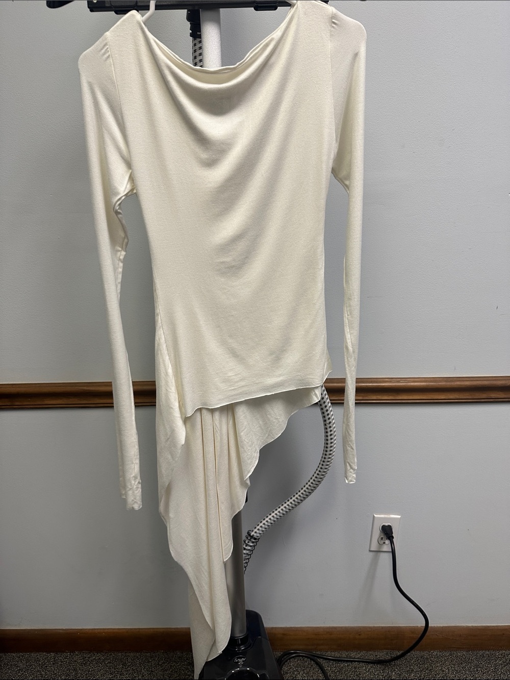 Asymmetrical Draped Long-Sleeve Cream Women's Top